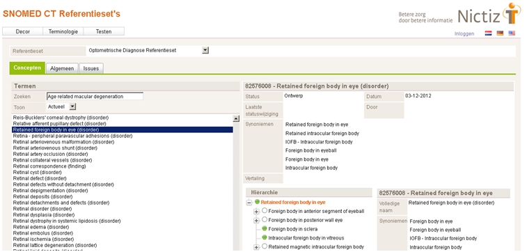 Screenshot van de referentieset voor optometristen